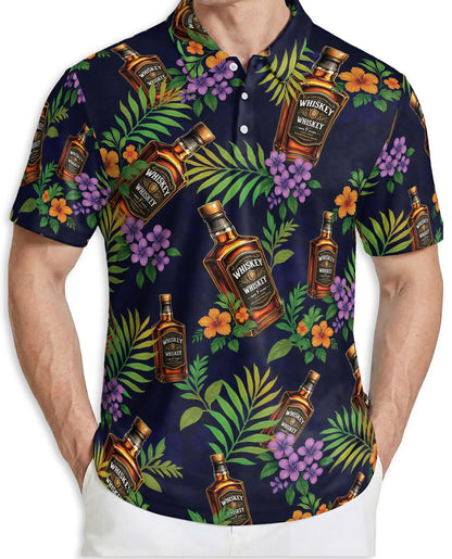 Whiskey Tropical Hawaiian Polo Shirt-Bourbon Floral Island Design | Netecom