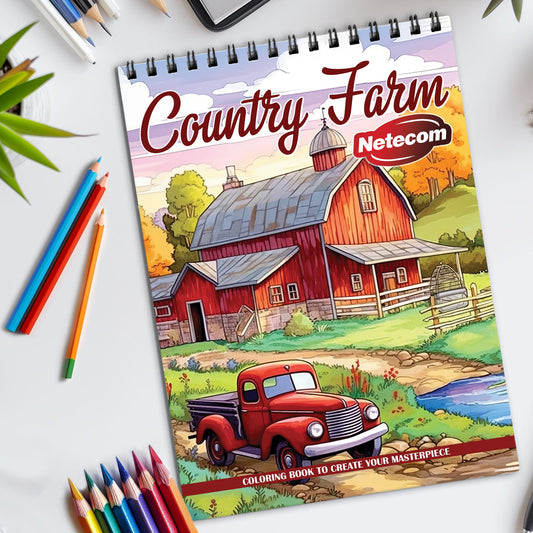 Country Farm Spiral Bound Coloring Book, Rustic Farm Scenes for a Relaxing Country Escape, Ideal for Those Seeking Rural Charm and Peaceful Art