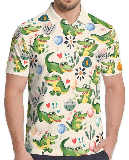 Cute Alligator Cartoon 3D Polo Shirt for Men | Netecom
