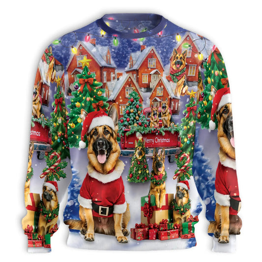 German Shepherd Merry Xmas Sweatshirt, 3D All Over Print Christmas Dog Crewneck Pullover for Men Women, German Shepherd Lover Gift - Netecom