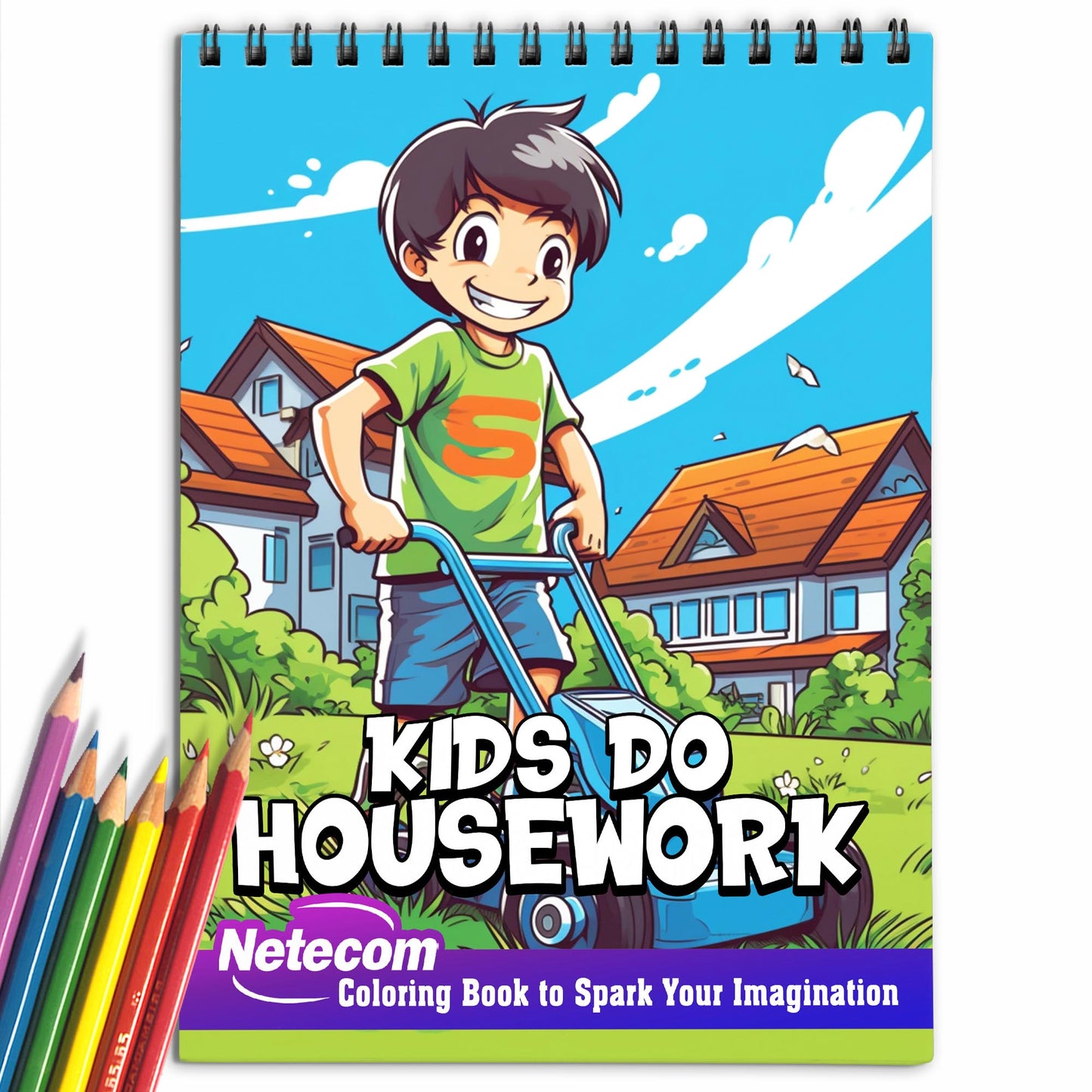 Kids Do Housework Spiral Bound Coloring Book, Immerse Yourself in 30 Captivating Coloring Pages, Inviting You to Color Kids Transforming Housework into Playful and Enjoyable Moments