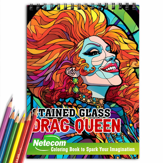 Stained Glass Drag Queen Spiral Bound Coloring Book, Embark on a Dazzling Coloring Adventure with 30 Stained Glass-Inspired Illustrations of Drag Queens, Fostering Empowerment and Glamour