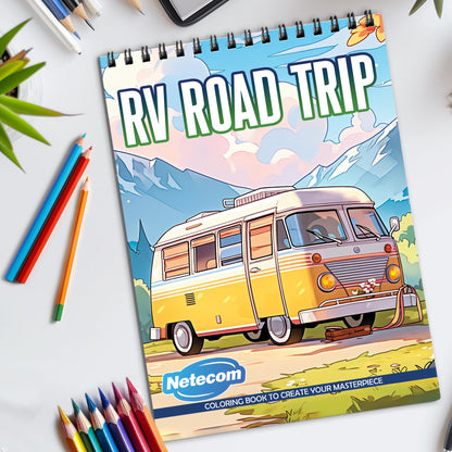 RV Road Trip Spiral Bound Coloring Book, Scenic Road Trip Adventures to Color, Perfect for Travel Enthusiasts and Those Seeking an Artistic Journey