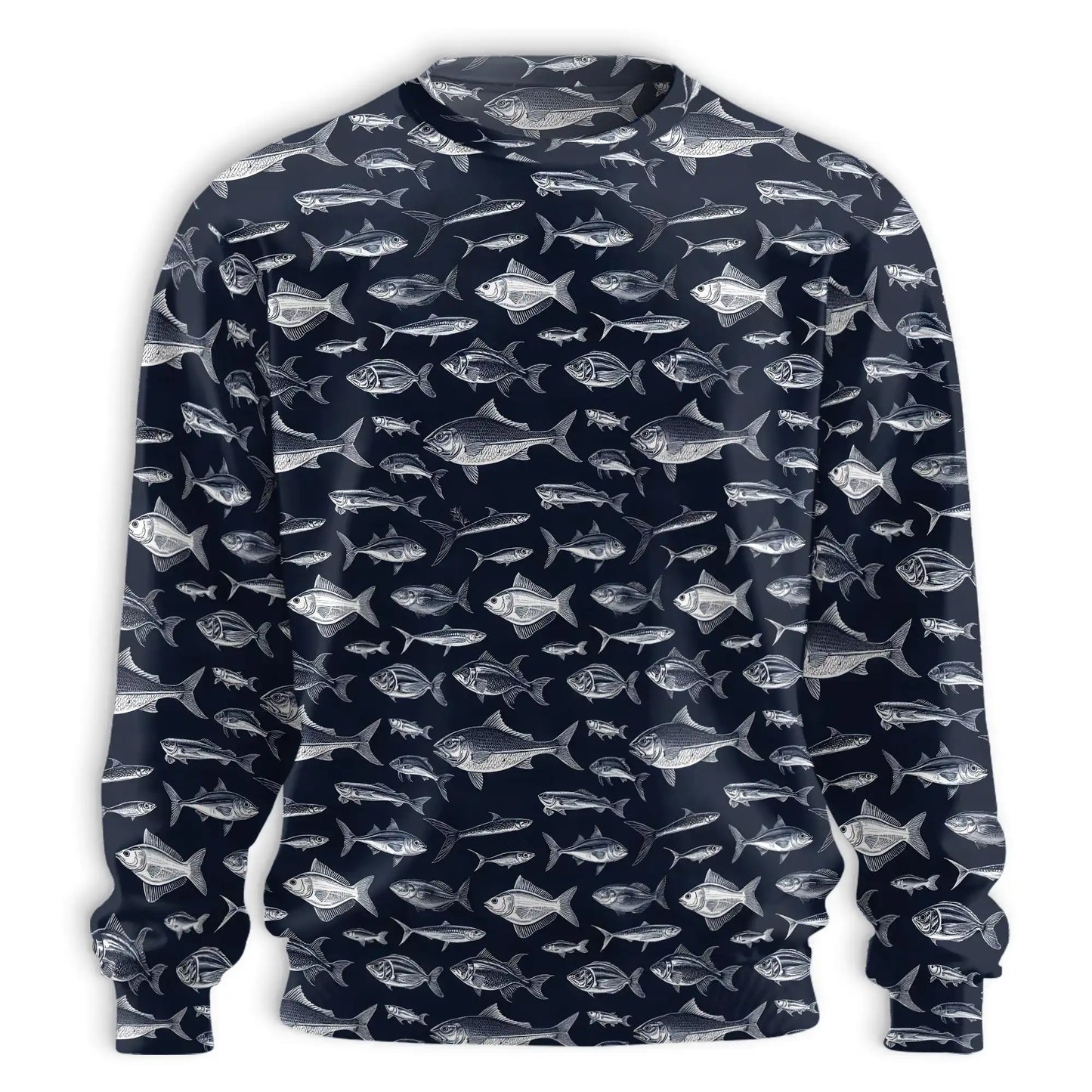 Blue Fish Pattern Sweatshirt, 3D All Over Print Ocean Marine Crewneck Pullover for Men Women, Fish Lover Gift - Netecom