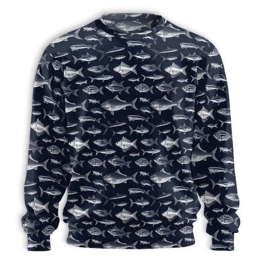 Blue Fish Pattern Sweatshirt, 3D All Over Print Ocean Marine Crewneck Pullover for Men Women, Fish Lover Gift - Netecom