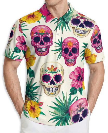 Sugar Skull Polo Shirt – Tropical Floral Print | Netecom