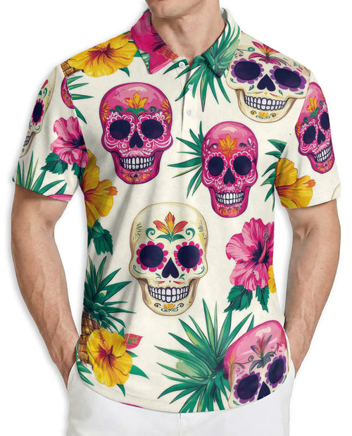 Sugar Skull Polo Shirt – Tropical Floral Print | Netecom