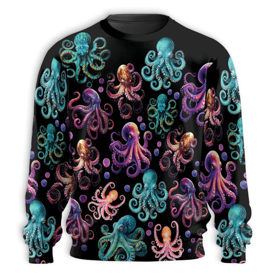Octopus Party 3D Sweatshirt, 3D All Over Print Funny Ocean Sea Creature Crewneck Pullover for Men Women, Octopus Lover Gift - Netecom