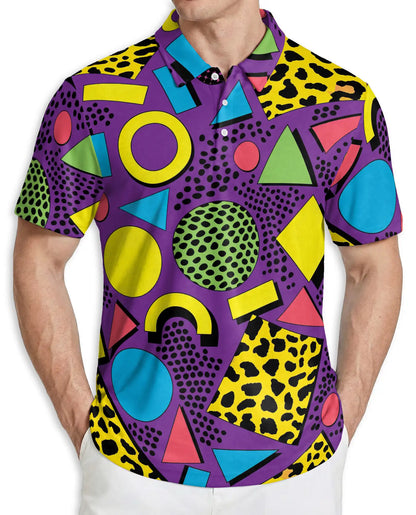 80s Retro Geometric Polo Shirt for Men | Netecom