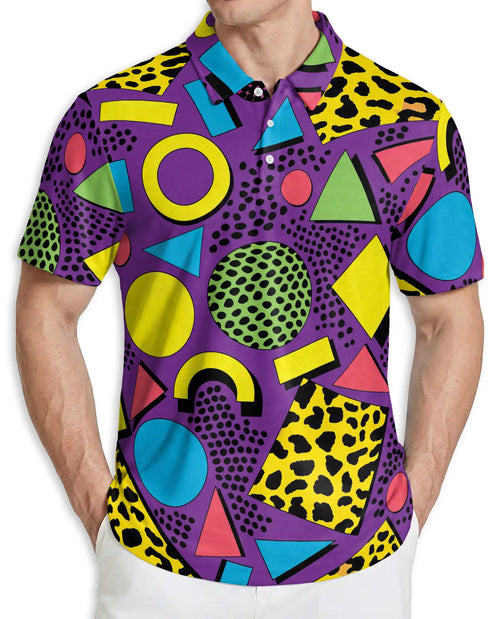 80s Retro Geometric Polo Shirt for Men | Netecom