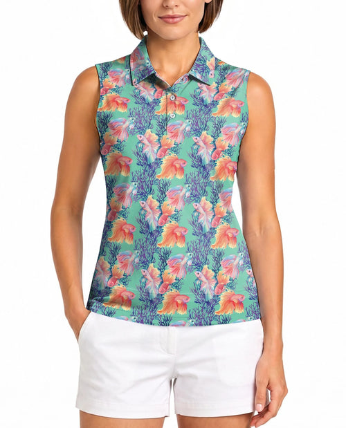 Golden Fish Sleeveless Polo Shirt for Women | Netecom