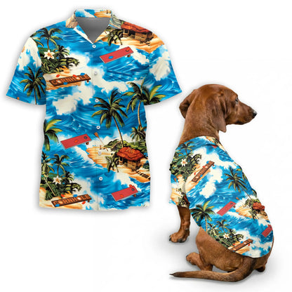 Matching Dog and Owner Hawaiian Shirts – Beach Cornhole Game Summer Outfit