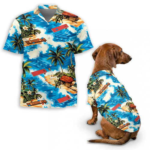 Matching Dog and Owner Hawaiian Shirts – Beach Cornhole Game Summer Outfit
