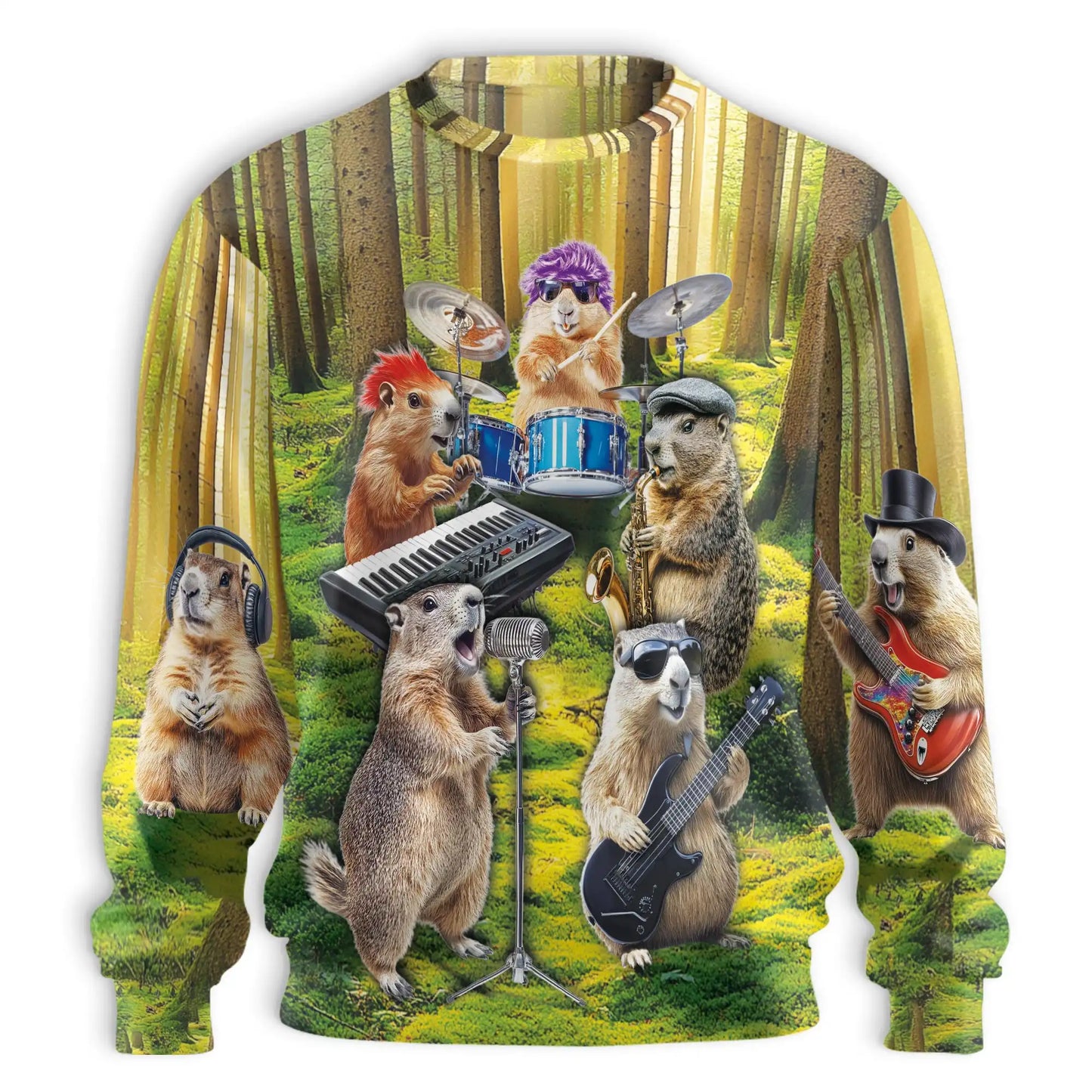 Musical Groundhog Sweatshirt, 3D All Over Print Funny Music Animal Crewneck Pullover for Men Women, Groundhog Lover Gift - Netecom