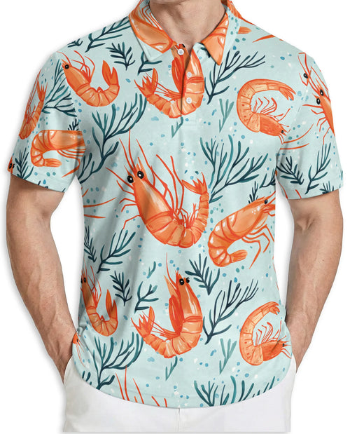 Shrimp Pattern 3D Polo Shirt for Men – Coastal Seafood Summer Style | Netecom
