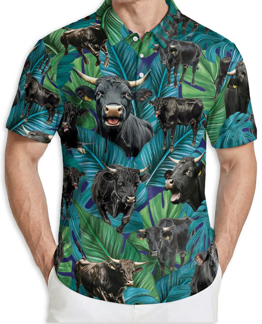 Tropical Black Bull Polo Shirt - Ranch Cattle Island Style | Netecom
