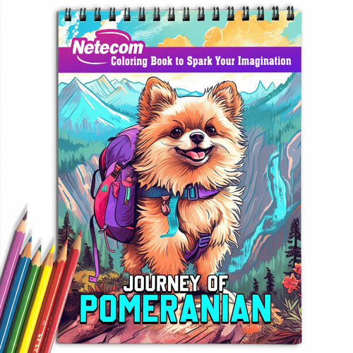 Netecom Journey of Pomeranian Spiral Bound Coloring Book, 30 Charming Pomeranian Coloring Pages for Coloring Enthusiasts to Embrace the Playful Spirit of Pomeranian Companions