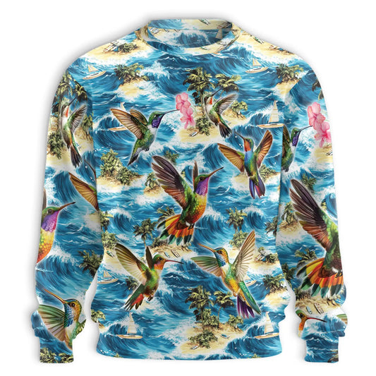 Tropical Beach Waves Hummingbird Sweatshirt, 3D All Over Print Ocean Floral Crewneck Pullover for Men Women, Hummingbird Lover Gift - Netecom