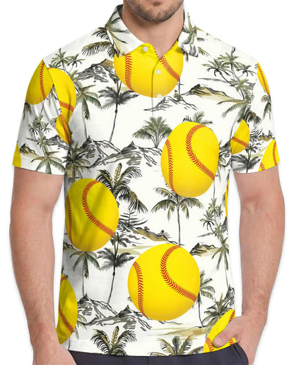 Softball Polo Shirt for Men-Tropical Palm Tree Summer Shirt | Netecom