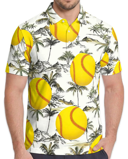 Softball Polo Shirt for Men-Tropical Palm Tree Summer Shirt | Netecom