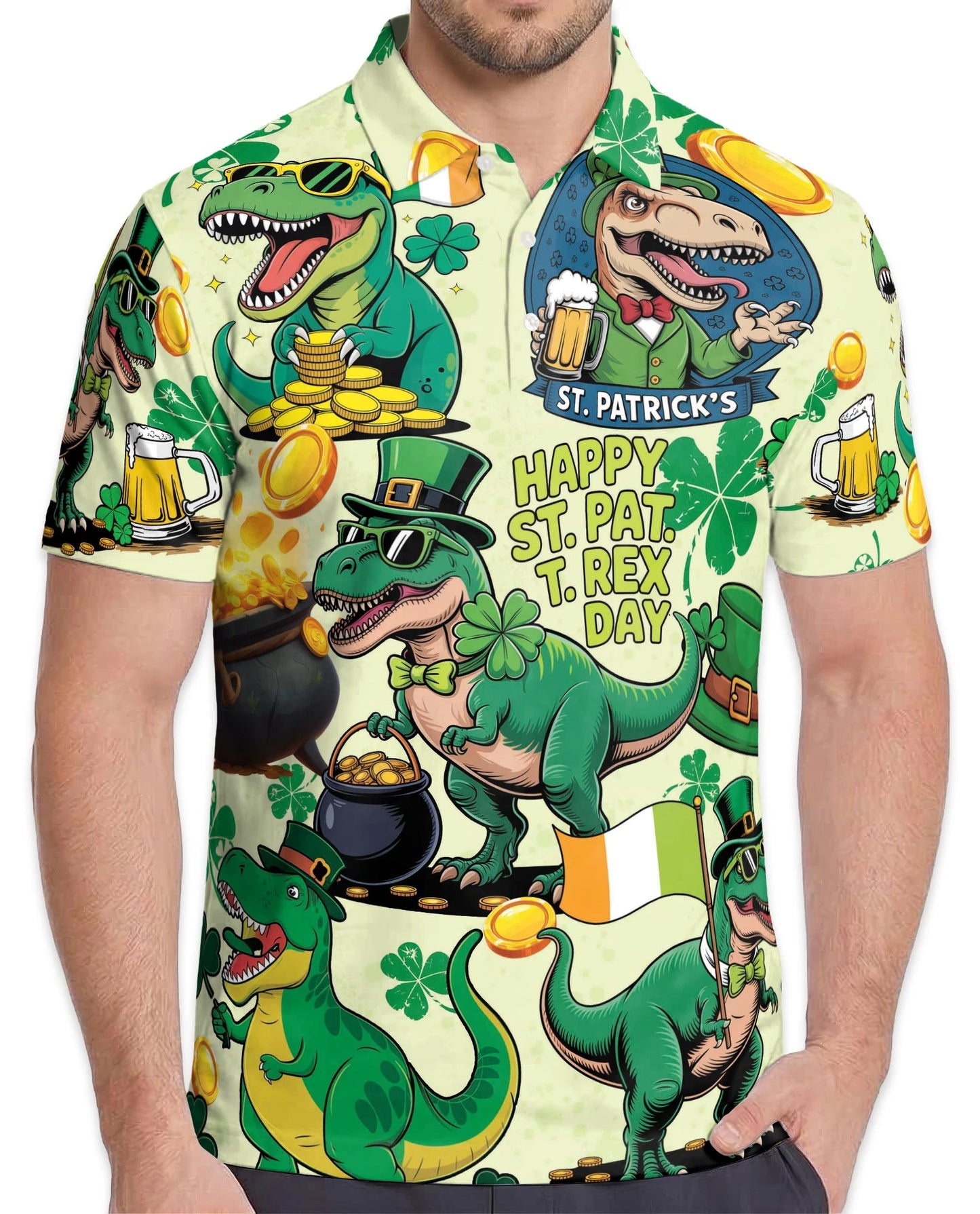 St. Patrick's Day Dinosaur Polo Shirt for Men – Funny Irish Holiday Style | Netecom