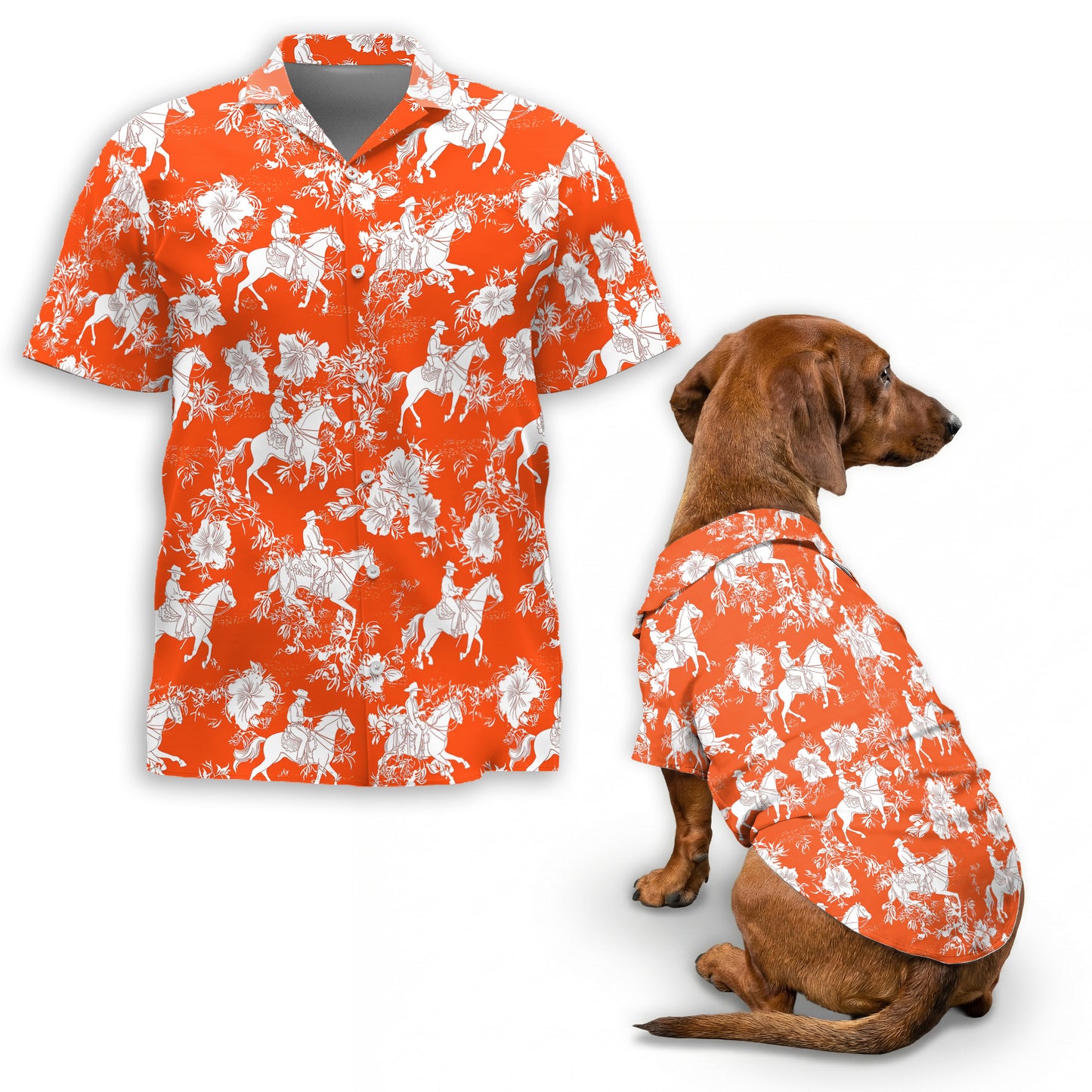 Netecom Matching Hawaiian Shirt for Dog and Owner, Orange Aloha Summer Shirt, Button Down Hawaiian Outfit for Pet and Human, Beach Vacation Casual Wear