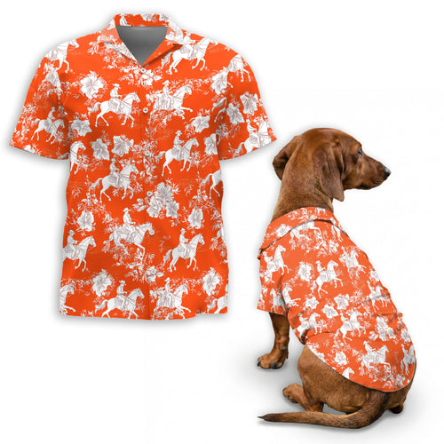 Netecom Matching Hawaiian Shirt for Dog and Owner, Orange Aloha Summer Shirt, Button Down Hawaiian Outfit for Pet and Human, Beach Vacation Casual Wear