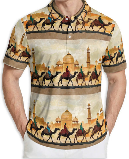 Camel Caravan Desert 3D Polo Shirt for Men – Middle Eastern Travel Style | Netecom
