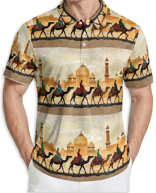 Camel Caravan Desert 3D Polo Shirt for Men – Middle Eastern Travel Style | Netecom