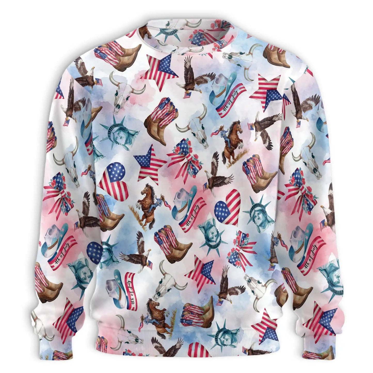 Cowboy Boots Statue of Liberty Sweatshirt, 3D All Over Print Western Patriotic Crewneck Pullover for Men Women, American Cowboy Gift - Netecom