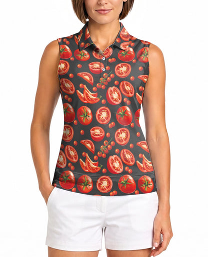 Tomato Print Sleeveless Polo Shirt for Women | Netecom