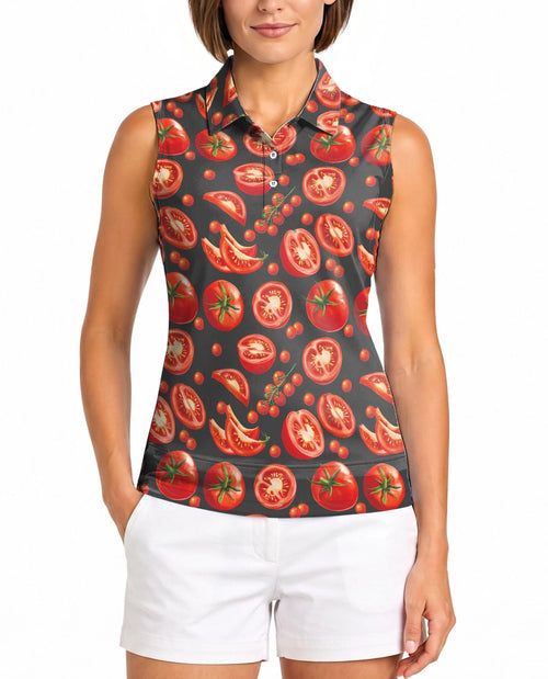 Tomato Print Sleeveless Polo Shirt for Women | Netecom