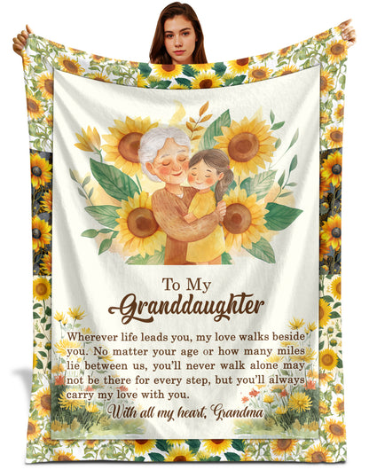 Netecom Personalized To My Granddaughter Blanket from Grandma, Sunflower Throw Blanket for Couch, Bed or Sofa, Ultra Soft Warm, Birthday Gifts for Granddaughter, Present for Christmas, Graduation