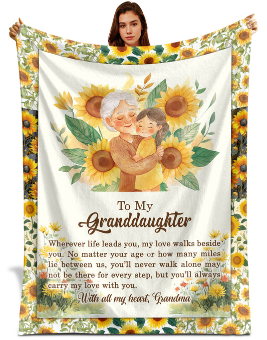 Netecom Personalized To My Granddaughter Blanket from Grandma, Sunflower Throw Blanket for Couch, Bed or Sofa, Ultra Soft Warm, Birthday Gifts for Granddaughter, Present for Christmas, Graduation