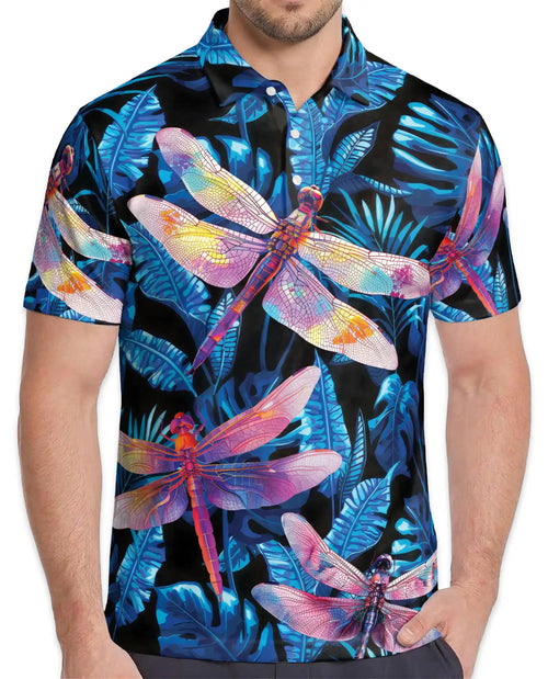 Dragonfly Tropical Polo Shirt for Men – Colorful Dragonfly Print | Netecom