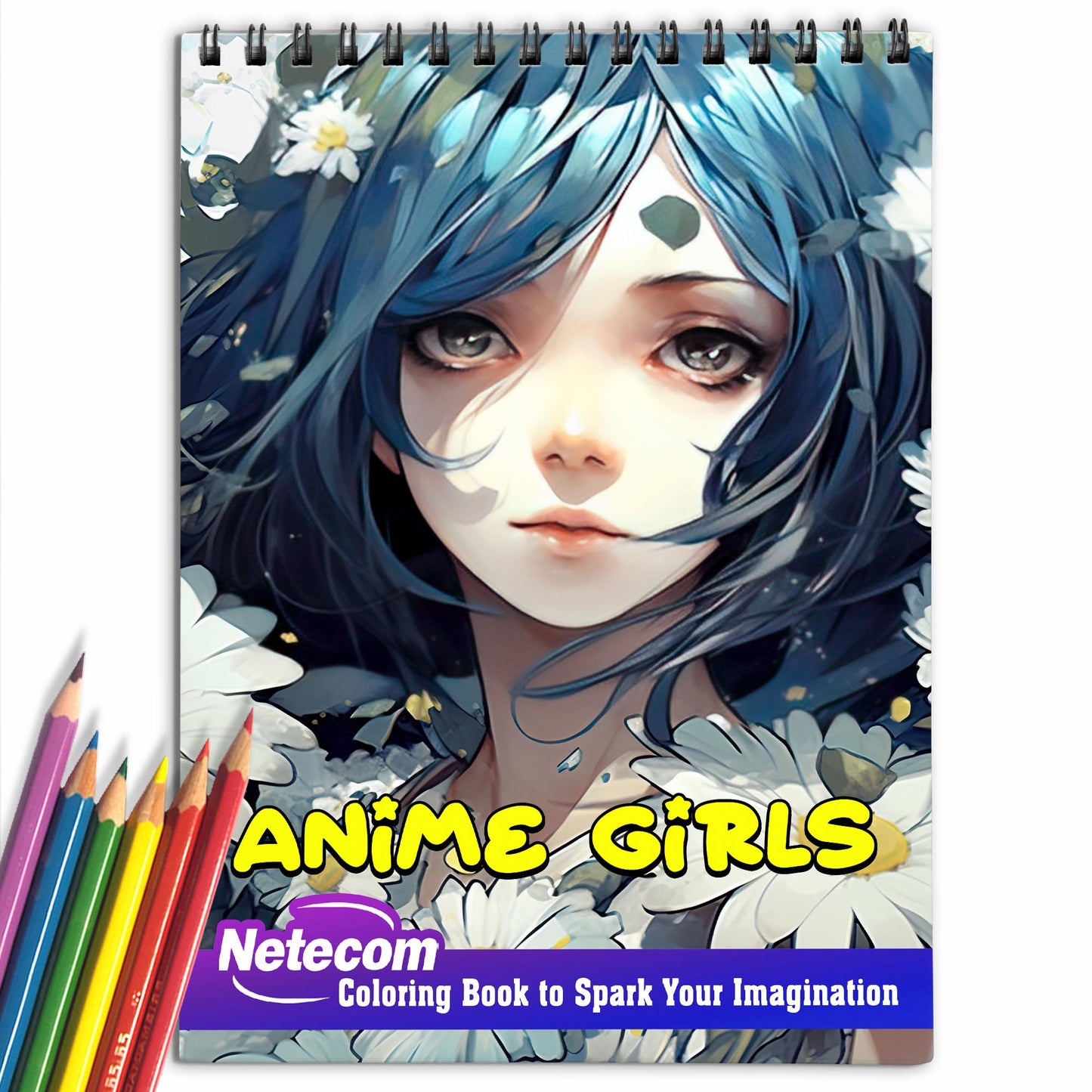 Anime Girls Spiral Bound Coloring Book,  Experience 30 Charming Coloring Pages, Celebrating Cute and Lively Anime Girls in Playful Scenes