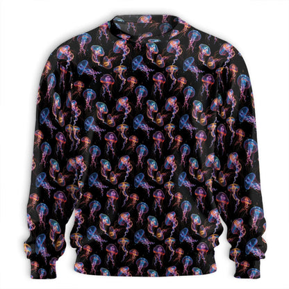 Neon Jellyfish Sweatshirt, 3D All Over Print Glowing Ocean Crewneck Pullover for Men Women, Jellyfish Lover Gift - Netecom