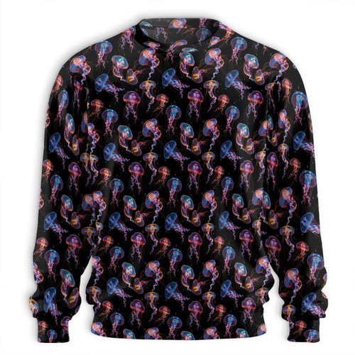 Neon Jellyfish Sweatshirt, 3D All Over Print Glowing Ocean Crewneck Pullover for Men Women, Jellyfish Lover Gift - Netecom