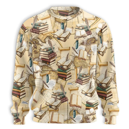 Vintage Book Sweatshirt, 3D All Over Print Retro Literature Crewneck Pullover for Men Women, Book Lover Gift - Netecom