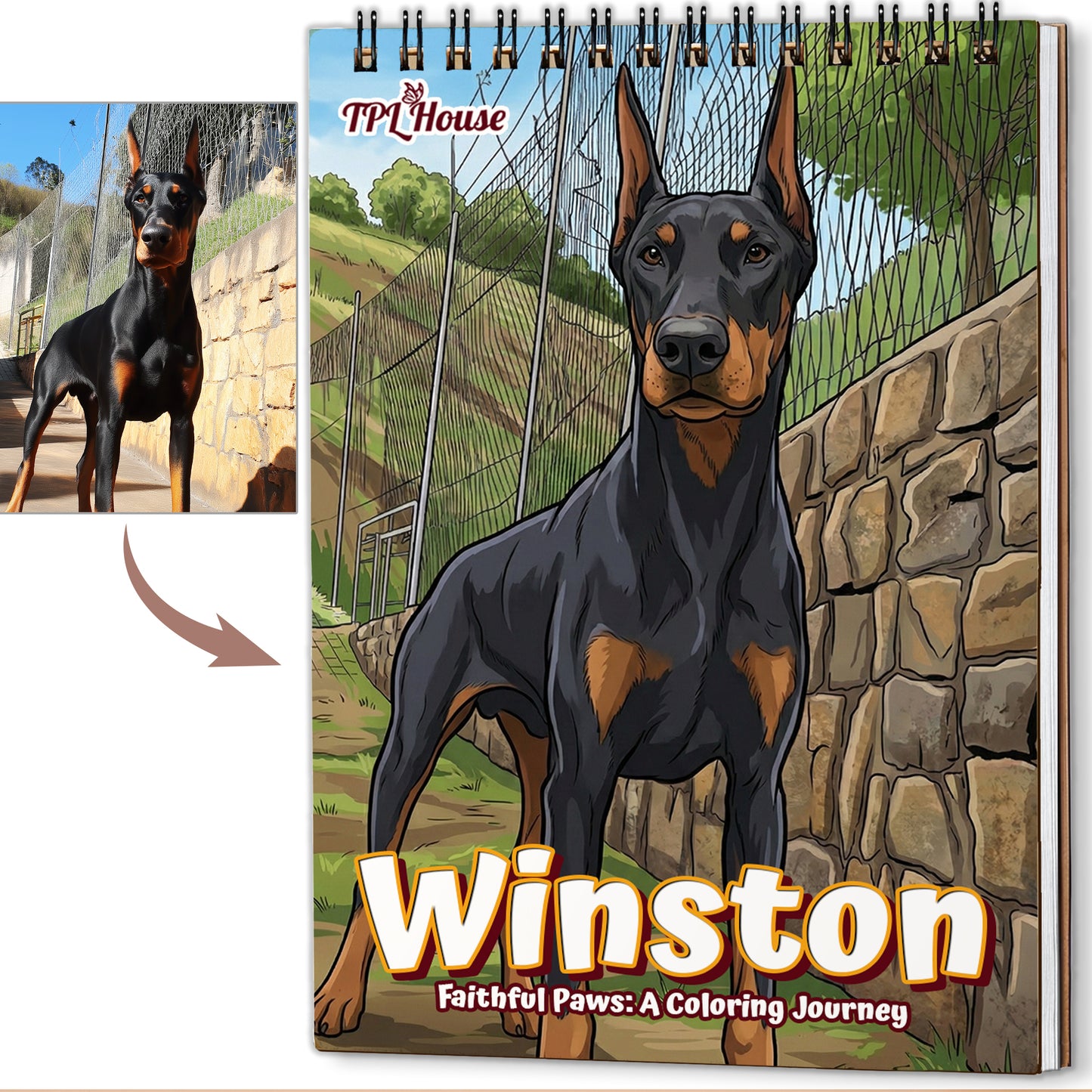 Personalized Dog Coloring Book for Adults – Custom Dog Line Art Coloring Pages from Photos,  12–48 Pages, Unique Keepsake for Pet Lovers, Premium Wooden Cover, Spiral Binding