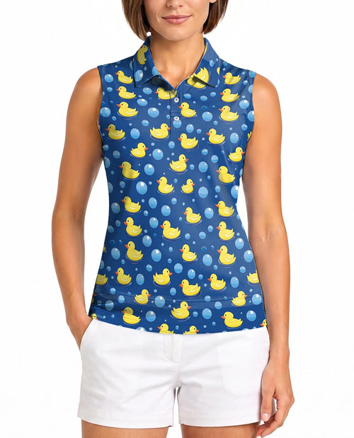 Duck Pattern Sleeveless Polo Shirt for Women | Netecom