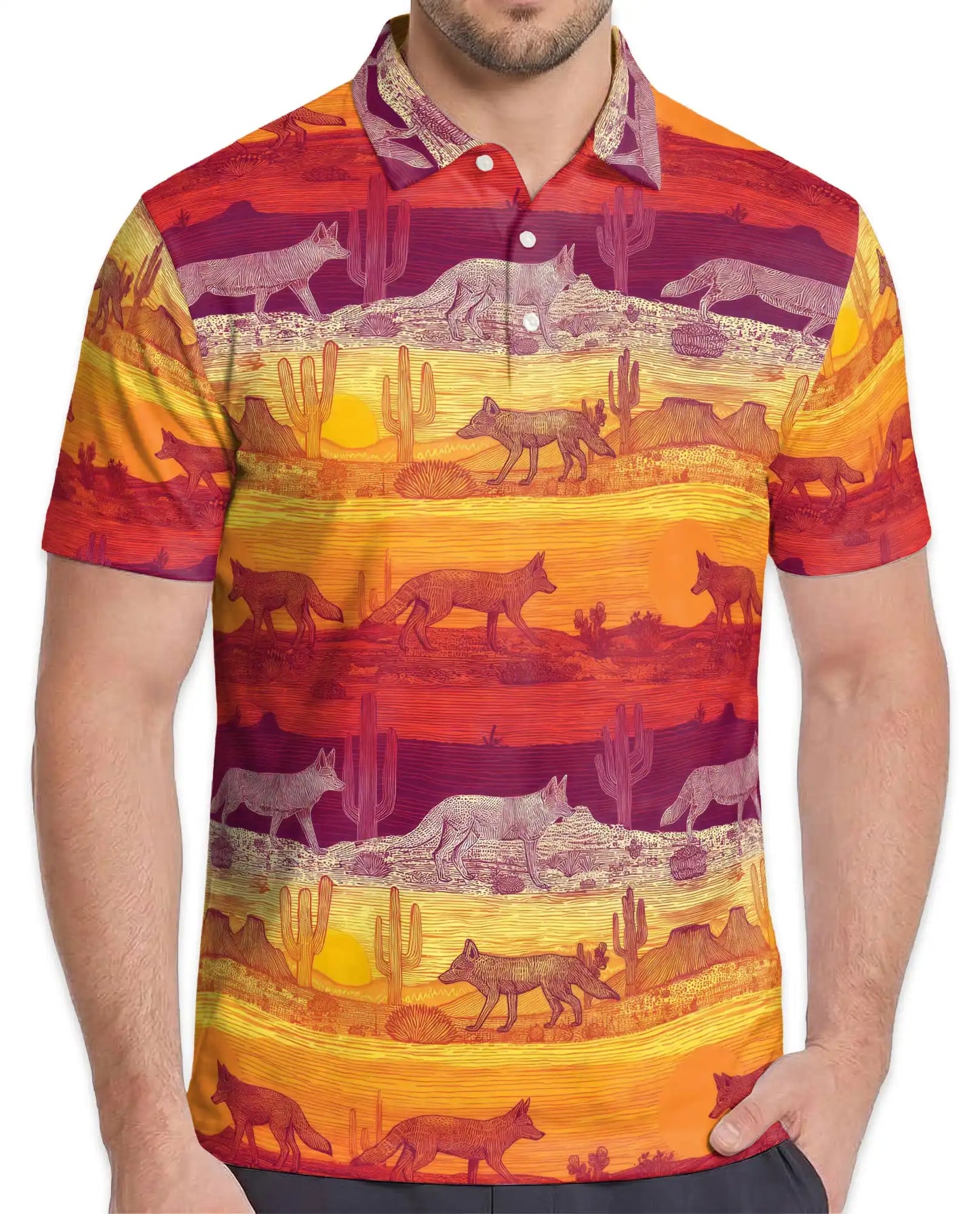Desert Coyote Polo Shirt for Men – Western Sunset Style | Netecom