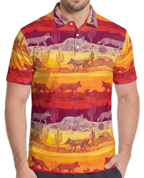 Desert Coyote Polo Shirt for Men – Western Sunset Style | Netecom