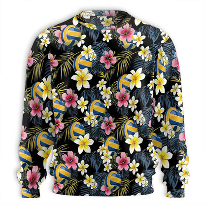 Volleyball Flower Sweatshirt, 3D All Over Print Floral Volleyball Crewneck Pullover for Men Women, Volleyball Player Gift - Netecom