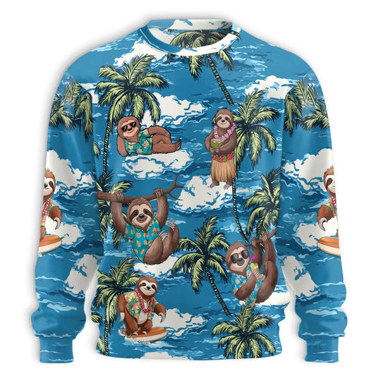 Sloth Ocean Sweatshirt, 3D All Over Print Tropical Sea Crewneck Pullover for Men Women, Sloth Lover Gift - Netecom