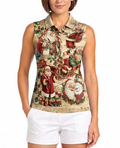 Vintage Music Santa Sleeveless Polo Shirt for Women – Christmas Holiday Style | Netecom