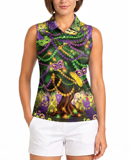 Mardi Gras Tree Sleeveless Polo Shirt for Women | Netecom
