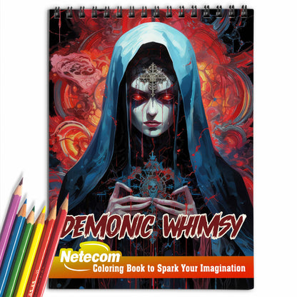 Demonic Whimsy Spiral Bound Coloring Book, Embark on a Wicked Journey with this Demonic Whimsy Coloring Adventure