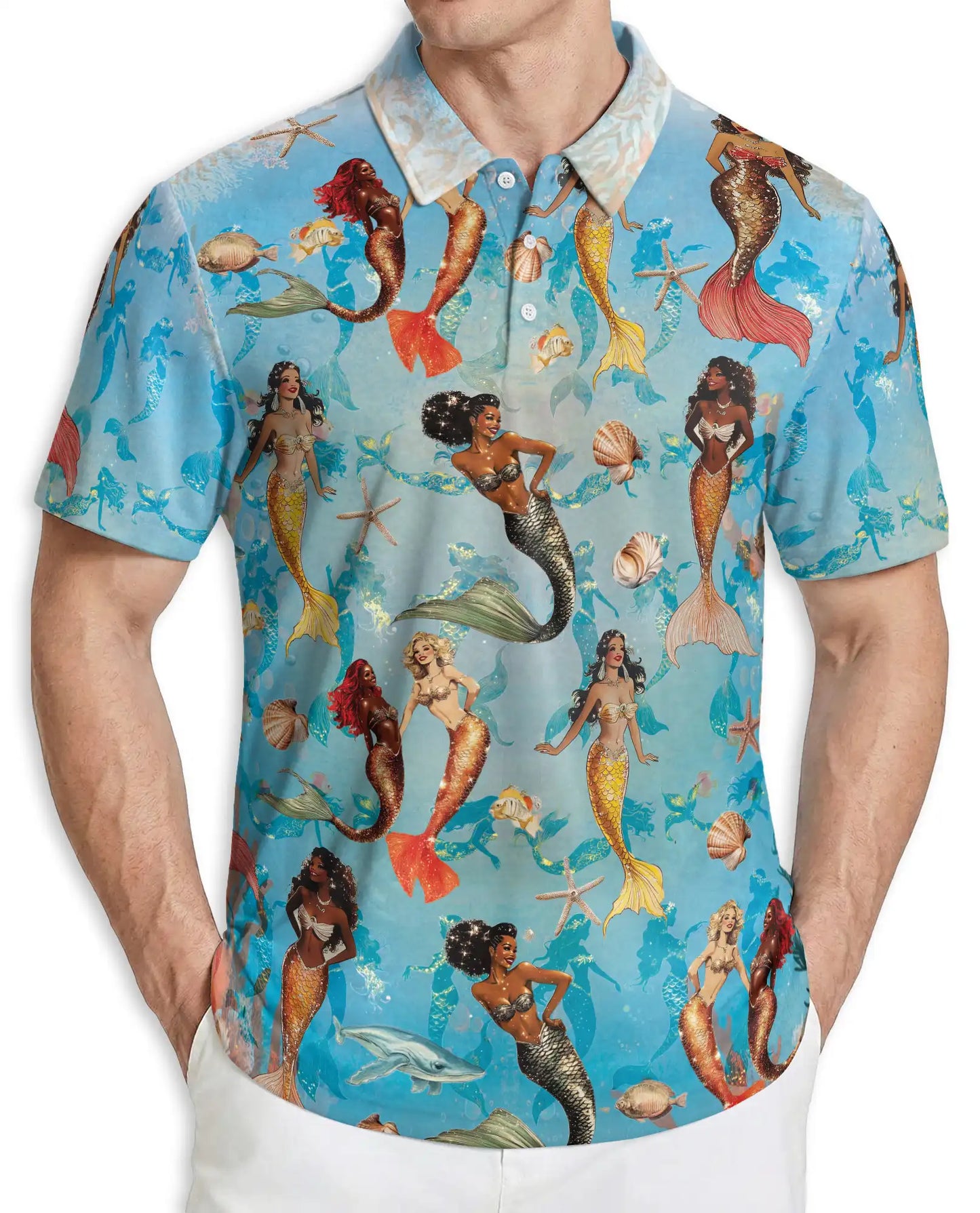 Mermaid Ocean Hawaiian Polo Shirt – Beach Style | Netecom