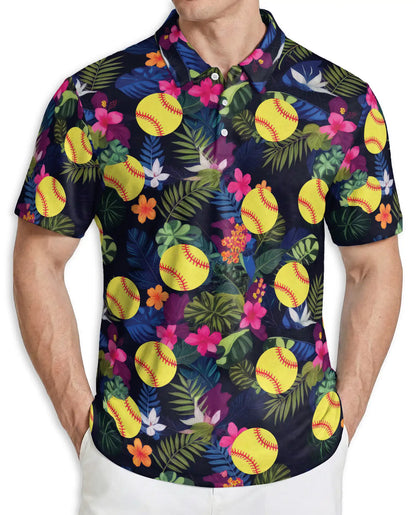Softball Hawaiian 3D Polo Shirt for Men | Netecom